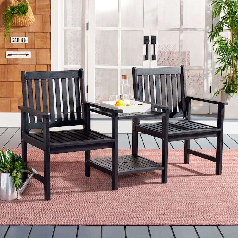 SAFAVIEH Outdoor Kya Solid Wood Twin Seat Bench - 24Wx65Dx35H