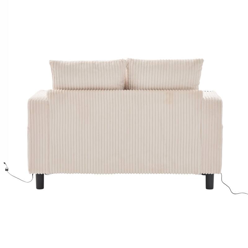 Modern Corduroy Oversized Recliner Sofa with Deep Seat, 3 Pillows, USB Charging, RGB LED Light Strip, Cup Holder, Side Pocket