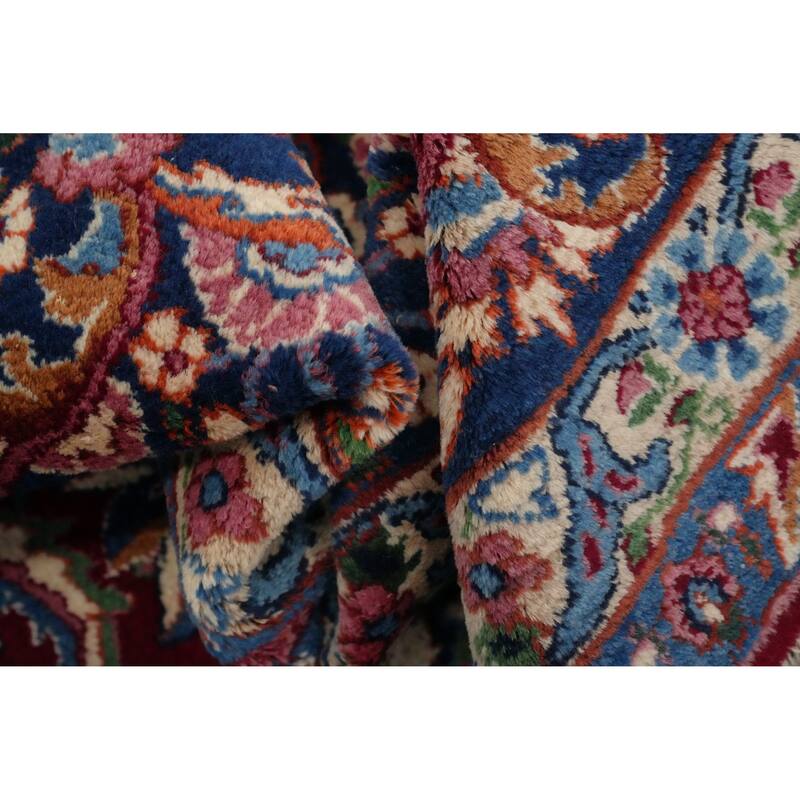 Hand Knotted Oriental 100% Wool Carpet Traditional Floral Red Yazd Area Rug - 13' 7'' X 9' 8''