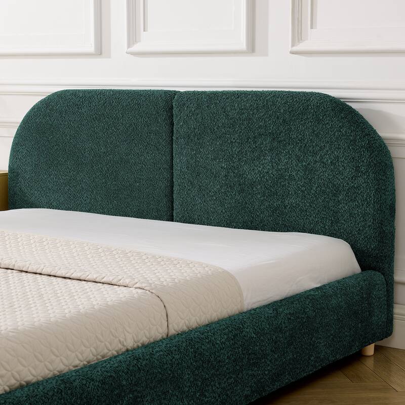 Fabric Upholstered Bed Frame Modern American Platform Bed Frame with Curved Headboard/Sturdy Legs Support/No Box Spring Needed