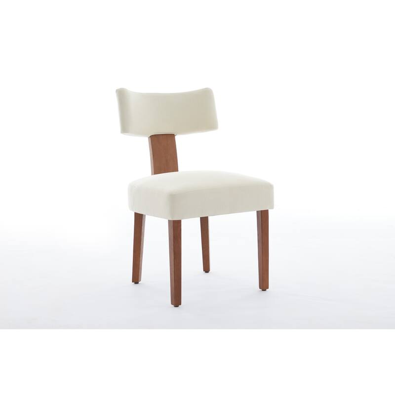 Linen Dining Chairs Set of 2, Armless Chairs with Curved Upholstered Backrest and Wooden Legs for Dining Room
