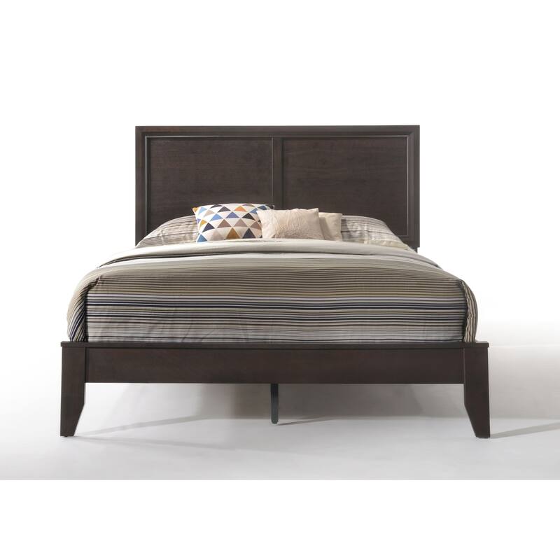 Queen Size Synthetic Wood Panel Bed with Raised Molding Trim and 660lbs Capacity