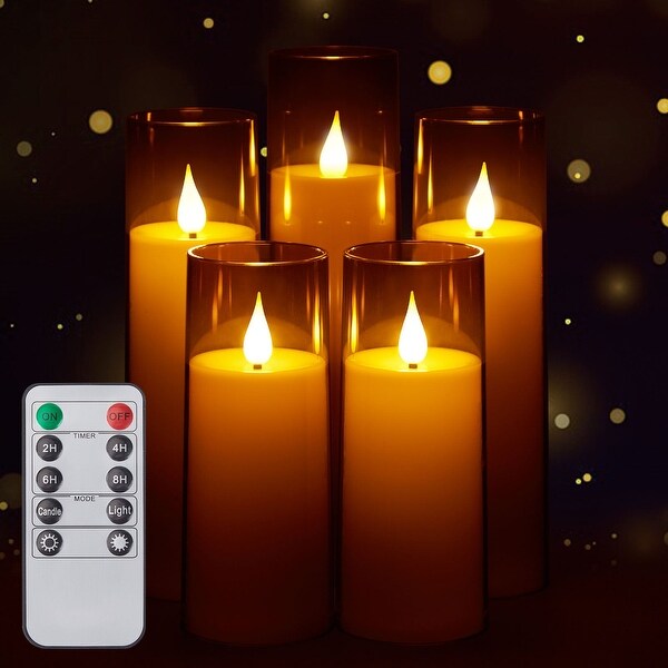 Flickering Flameless Candles Acrylic Shell Pillar 3D Wick LED Candles with Timer for Wedding Christmas Home Decor Set of 5 On Sale Bed Bath Beyond 39040451