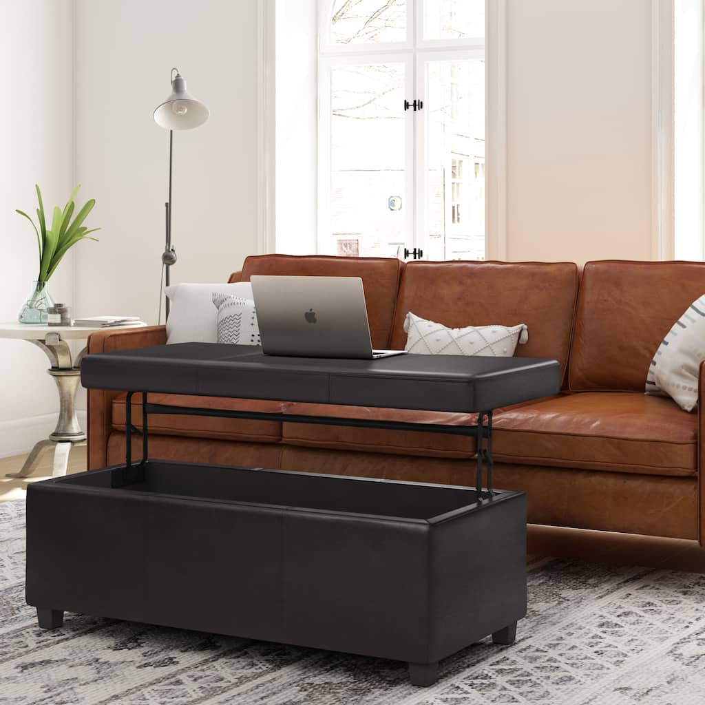 WYNDENHALL Franklin 44 inch Wide Contemporary Rectangle Storage Ottoman in Faux Leather