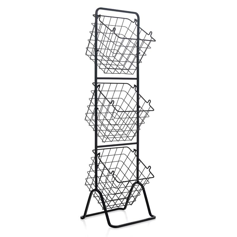 Costway 3-Tier Wire Fruit Basket Stand Kitchen Snack Vegetable Storage - See Details - Black - See Details