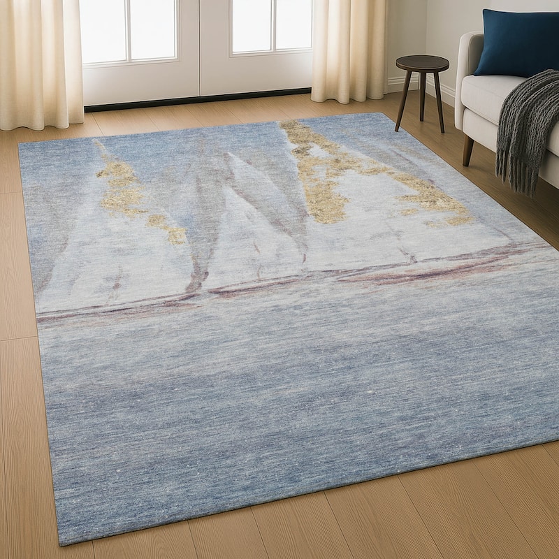 Premium Washable Super Soft Modern Sailboat Mayfield Rug - Blue - 10' x 14'