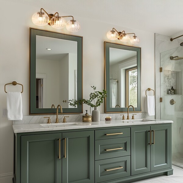 Modern Gold 3 Light Linear Bathroom Vanity Light Globe Glass Wall Sconces L23.6 H6.5 Electroplated Gold Brass