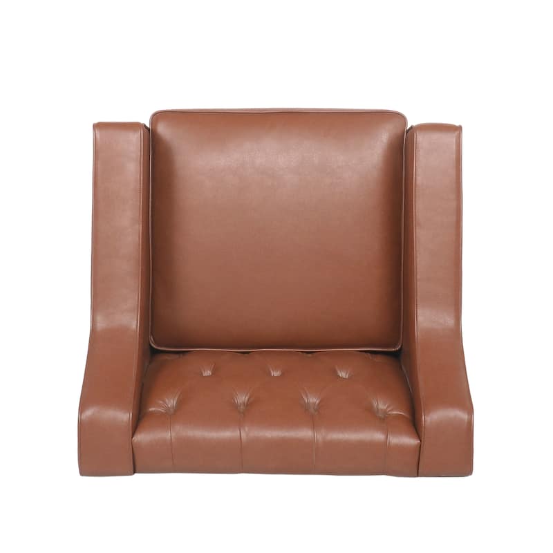 Light Brown 33" PU Button Tufted Club Chair