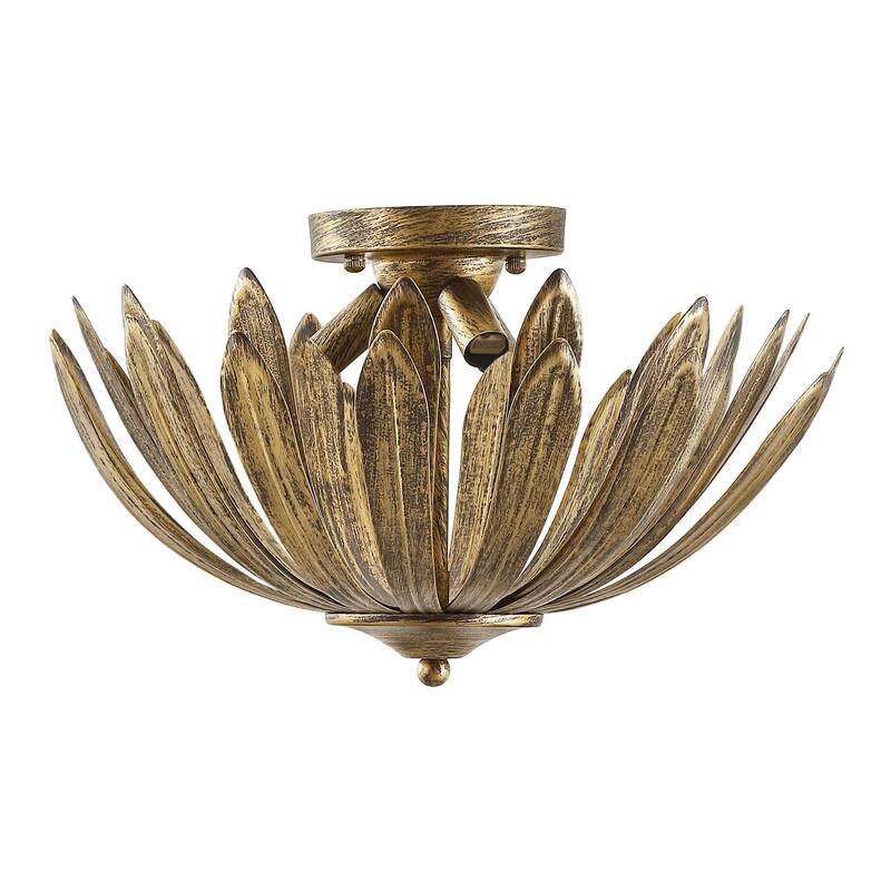 Gold Semi-Flush Mount Light 15" Hand Painted 3-Light Fixture