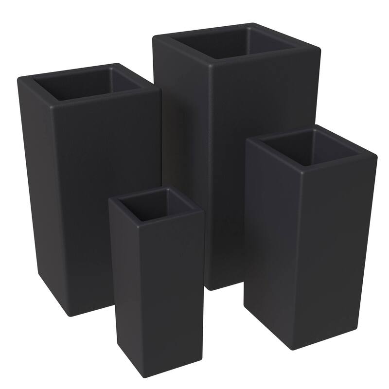 Terra 4-Piece Tall Square Fiberstone and MGO Clay Planter Set With Drainage Holes for Home Office Garden Patio Porch Yard