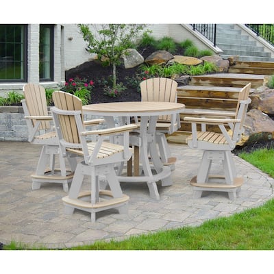 OS Home and Office Five Piece Round Counter Height Dining Set in Weatherwood on a White Base