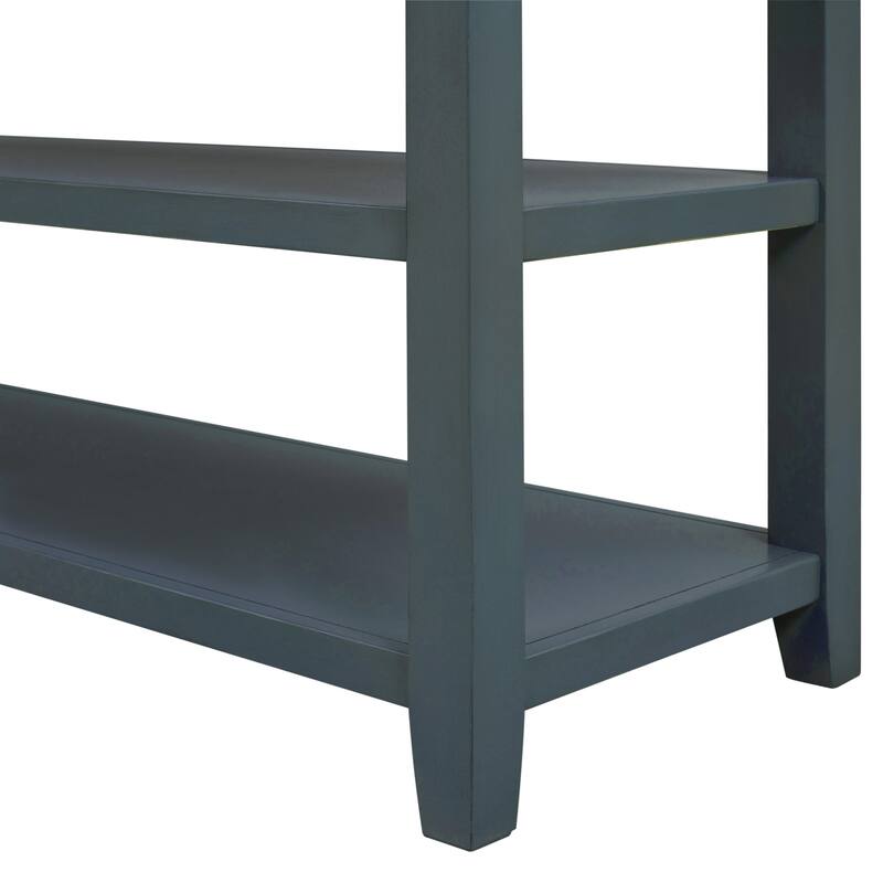 Retro Design Console Table with Two Open Shelves, Pine Solid Wood Frame and Legs for Living Room