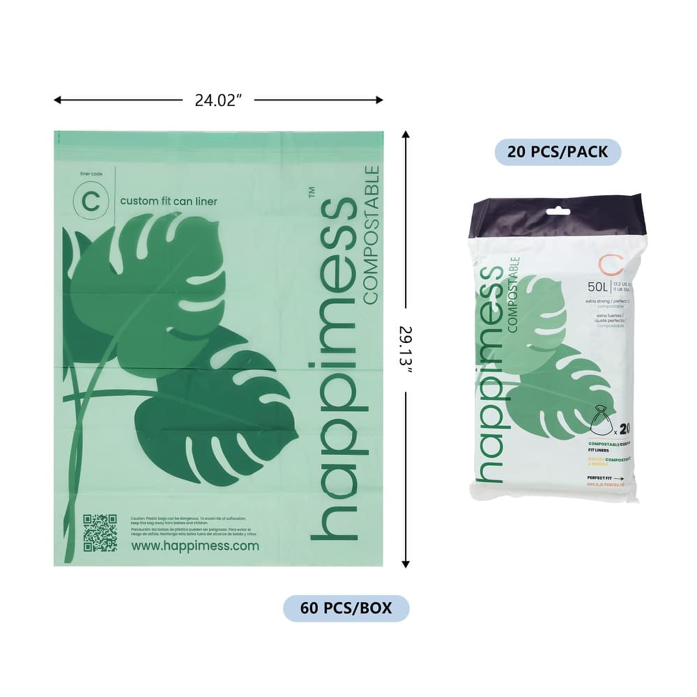 happimess 13.2-Gal (50L) Drawstring Trash Can Liner, (60-Count, 3-Packs)