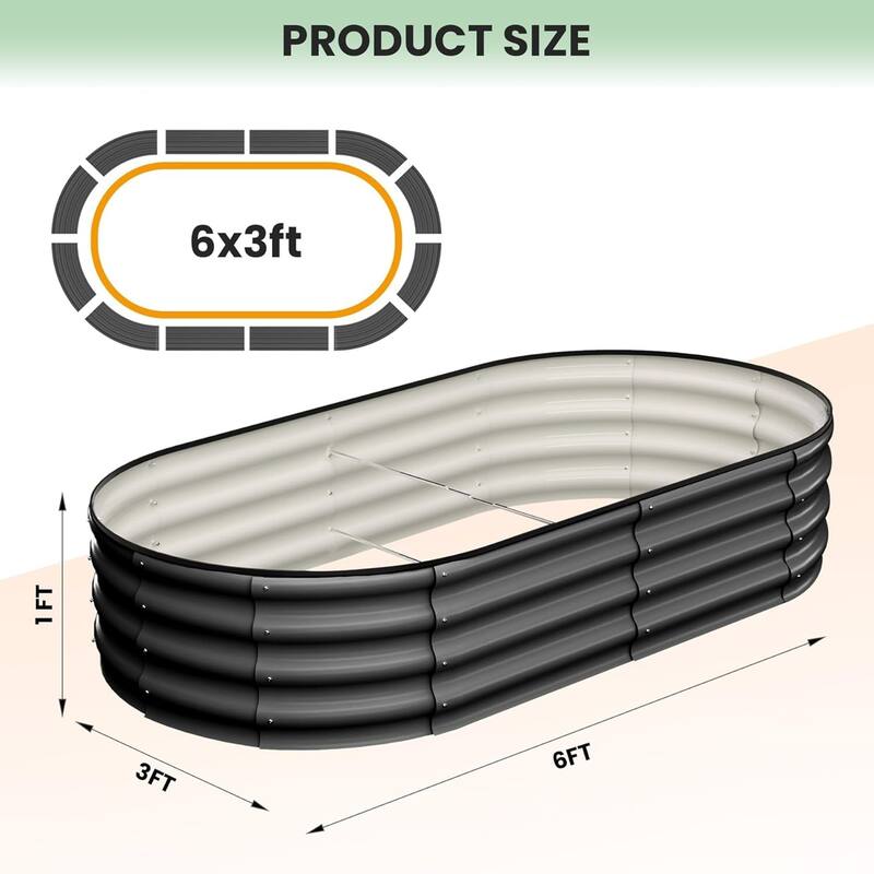 2-Pack Galvanized Steel Oval Raised Garden Beds (6*3*1.5FT) - Large Metal Planter Box with Open Base Off-White