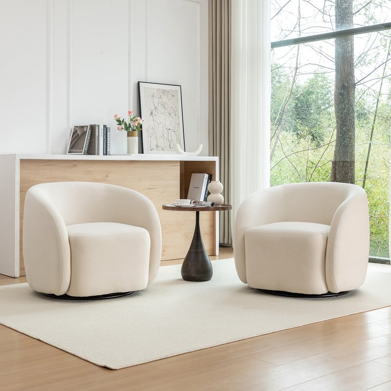 SEYNAR Modern Glam Velvet Upholstered 360 Degree Swivel Accent Armchair Set of 2 - Beige