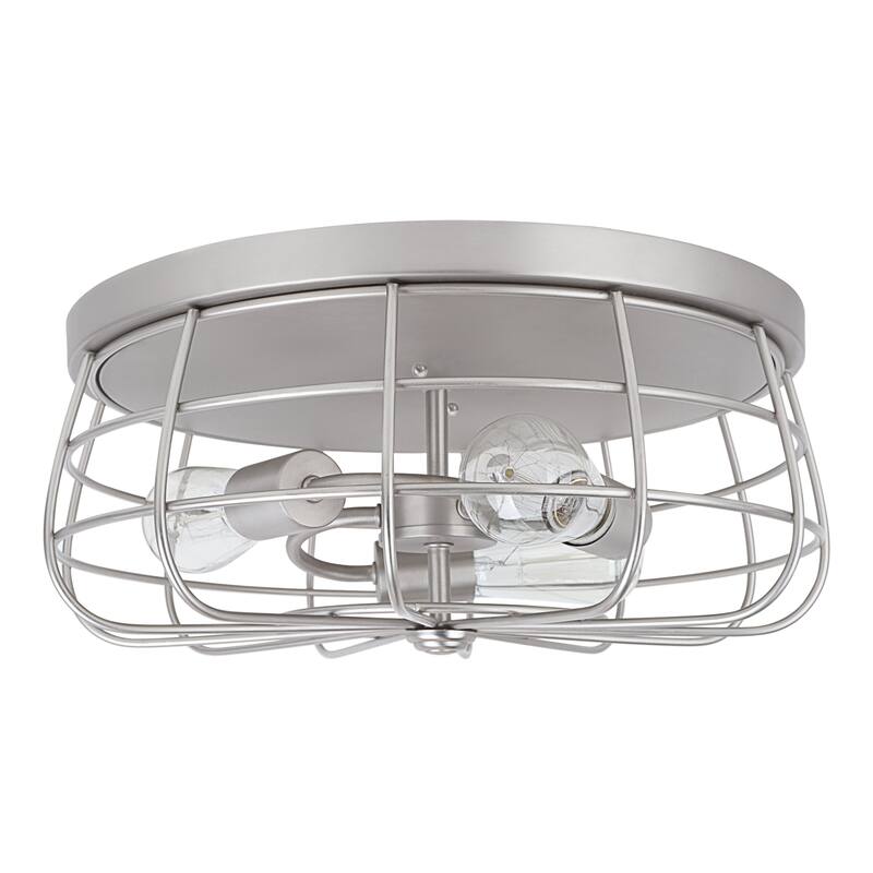 Aspen Creative Three-Light Flush Mount Ceiling Light Fixture, Brushed Nickel Finish, Wire Shade, 15-3/4" Diameter