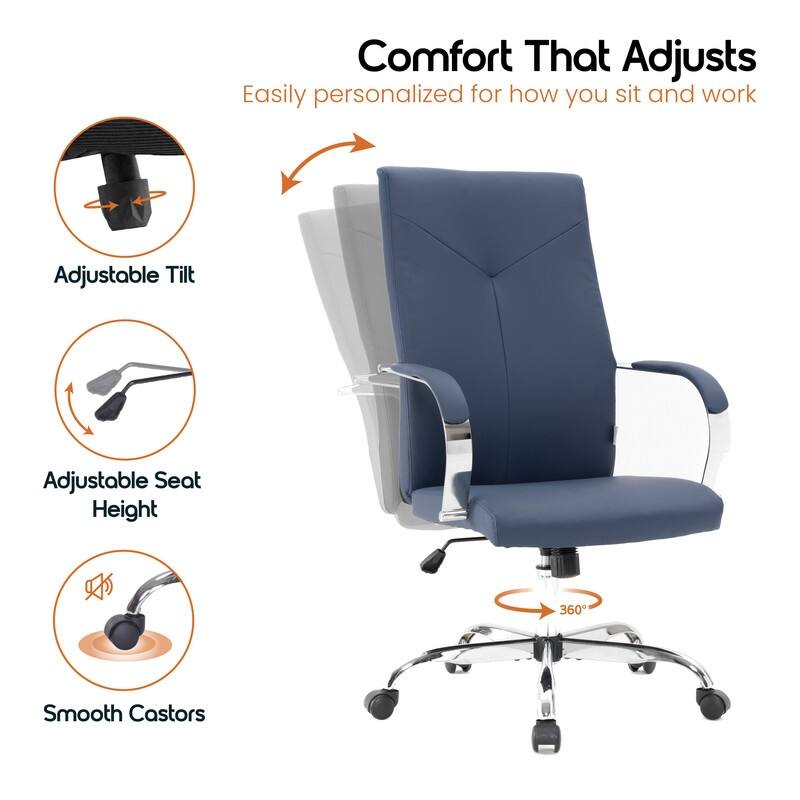 Sonora Ergonomic High Back Leather Office Chair with Lumbar Support, Adjustable Height, Tilt Lock, Chrome Frame & Swivel Casters