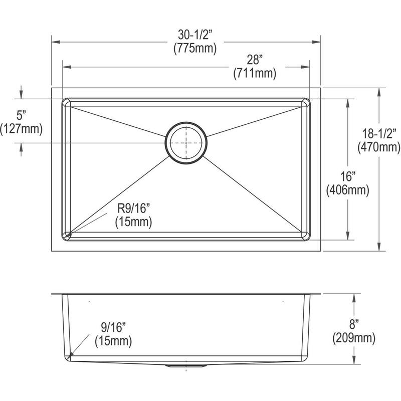 Elkay Crosstown 16 Gauge Stainless Steel 30-1/2" x 18-1/2" x 8", Single Bowl Undermount Sink
