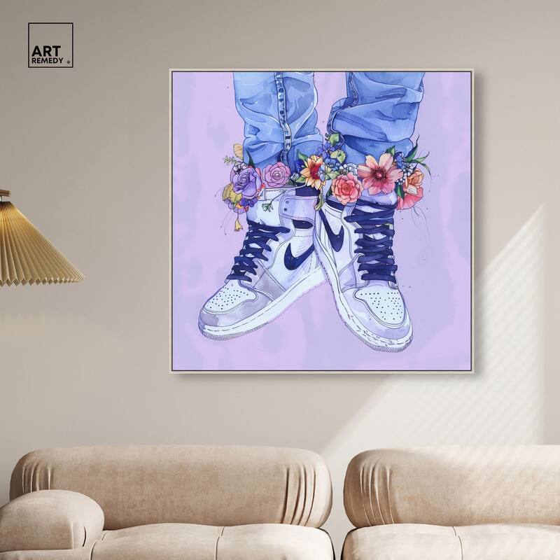 Lilac Floral Bloom Sneakers Canvas by Art Remedy