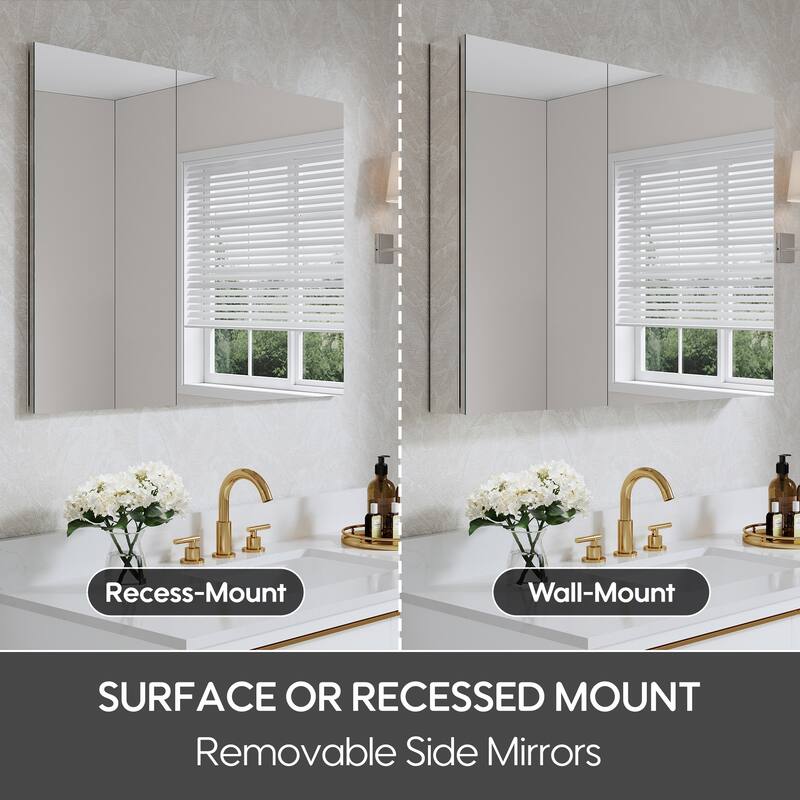 40''W X 30''H Recessed Or Surface Wall Mount Bathroom Medicine Cabinet With Adjustable Glass Shelves