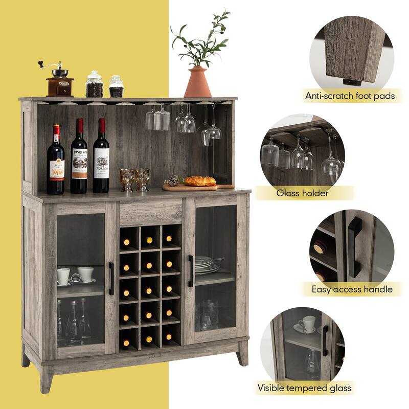 Costway 2-Door Buffet Bar Cabinet Kitchen Storage Sideboard Wine Rack