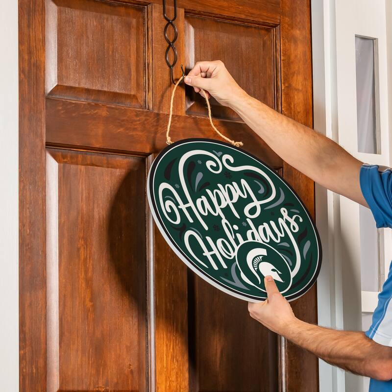 Michigan State University 18" x 18" Happy Holidays Door Décor Wall Sign - 18" x 18"