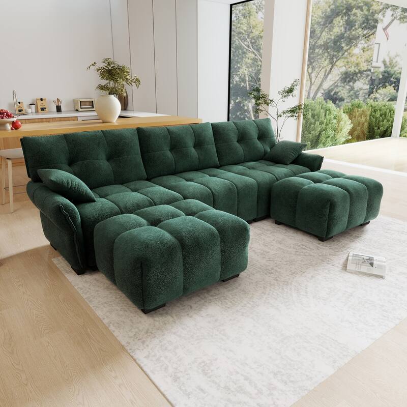 110.2" Chenille U-Shaped Sofa 5 Seater Upholstered Couch with 2 Ottomans for Living Room