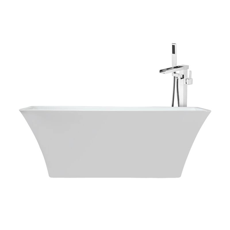 Vinter White Freestanding Acrylic Flatbottom Soaking Bathtub with Chrome Hardware and Cascata Tub Filler - 67 in