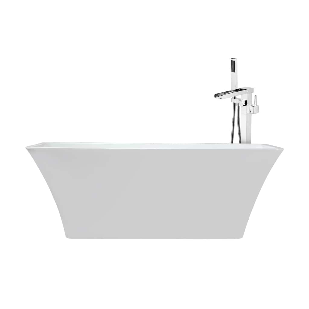 Vinter White Freestanding Acrylic Flatbottom Soaking Bathtub with Chrome Hardware and Cascata Tub Filler