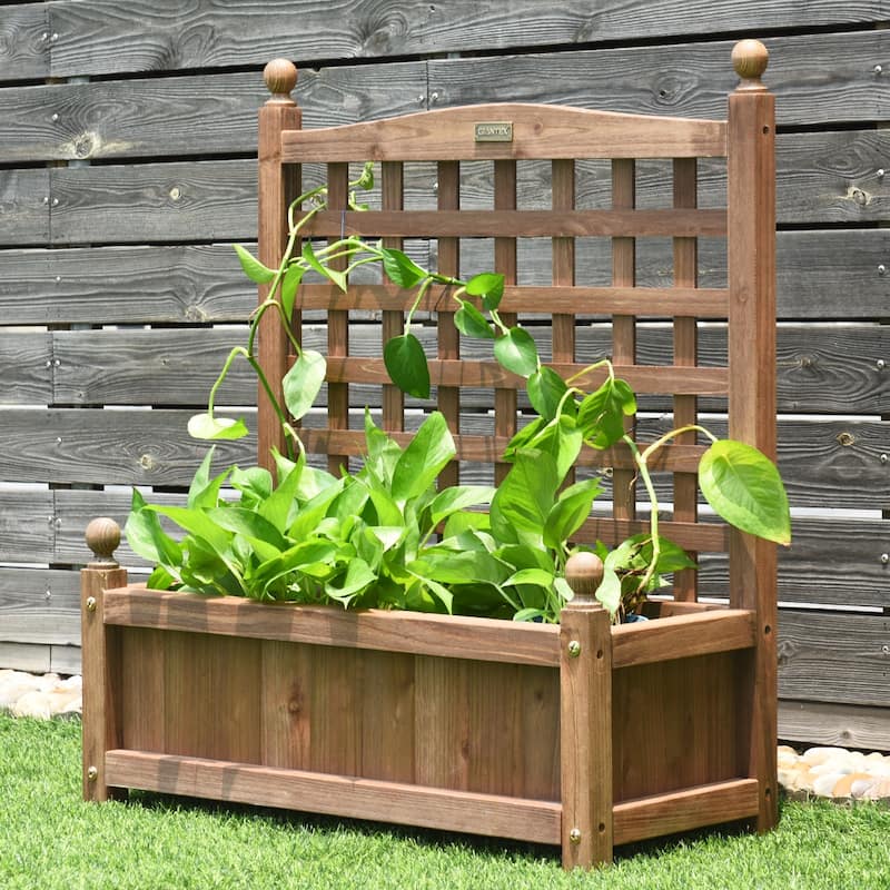 Outdoor Wooden Plant Box Flower Plant Growing Box Holder with Trellis