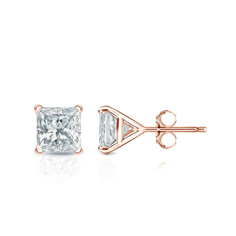Auriya 14-karat Gold Lab Grown 1.25 carat TDW Princess Diamond Stud Earrings 4-Prong Martini Push-back - Rose