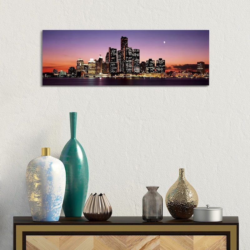 iCanvas "Night Skyline Detroit MI" by Panoramic Images Canvas Print - 12x36x1.5