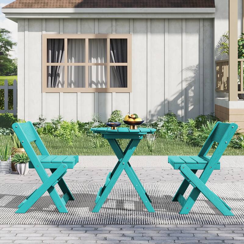 3-Piece Outdoor HDPE Bistro Set, Waterproof, Weather-Resistant & Foldable