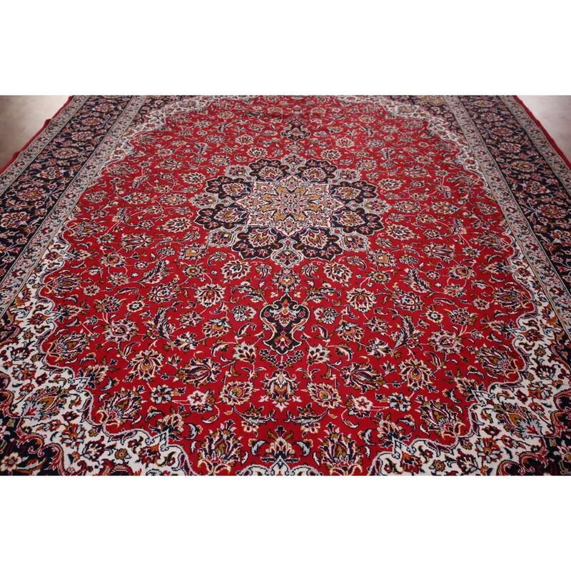 Floral Red Kashan Turkish Rug Dining Room Machine-Made Carpet - 9'7" x 12'9"