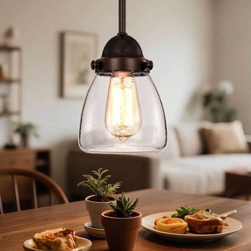 Yellowstone 1-Light Oil Rubbed Bronze Pendant with Seeded Glass Shade - Oil Rubbed Bronze - Oil Rubbed Bronze