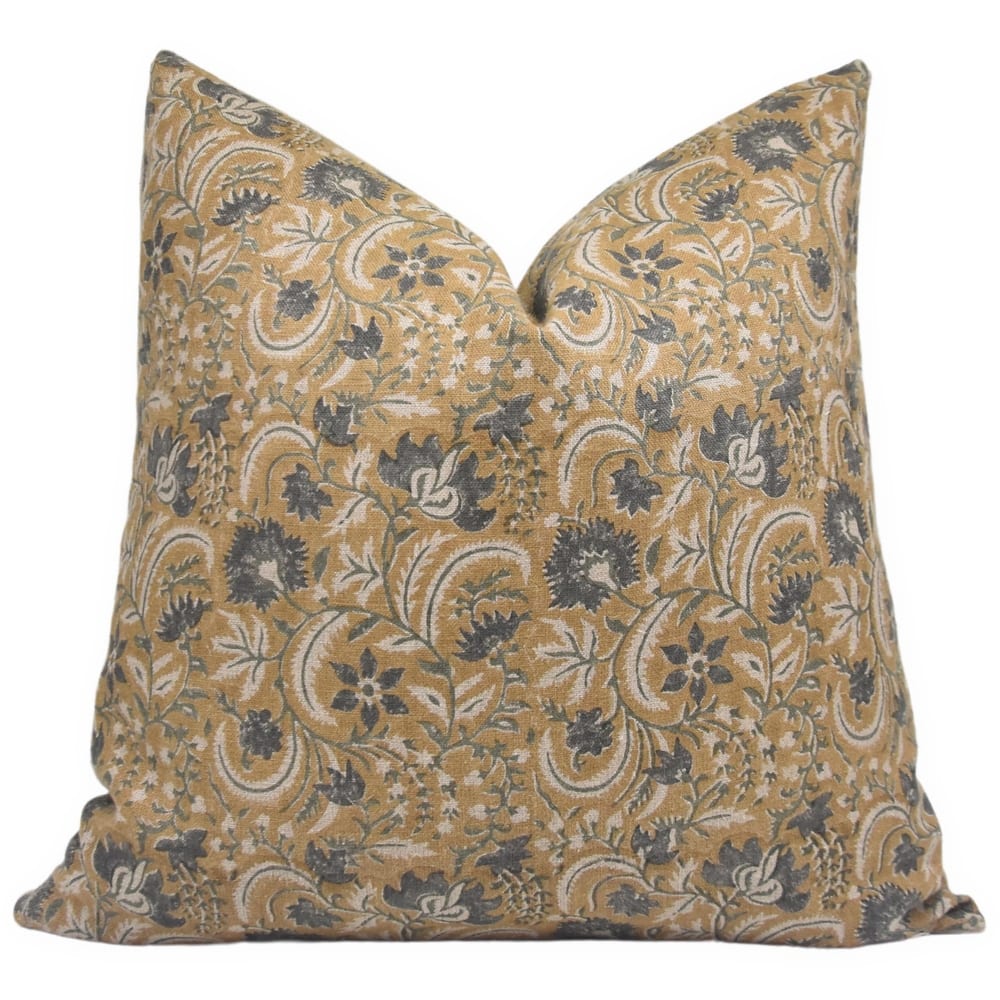 Linen Square Block print pillow Cover - Kundanvan