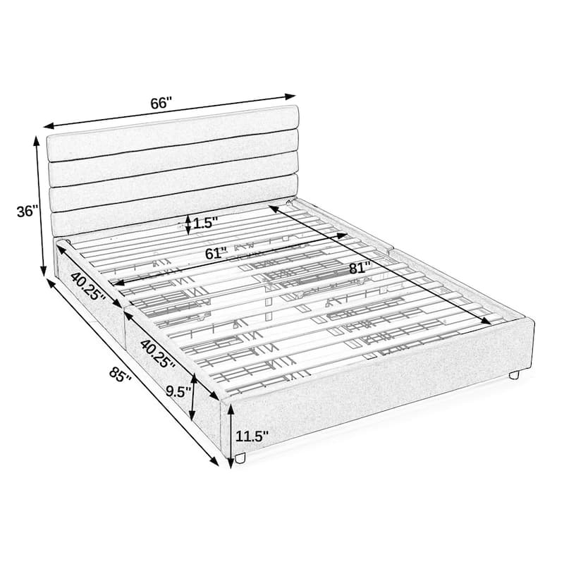 Modern Platform Bed Queen Size Upholstered Bed Frame