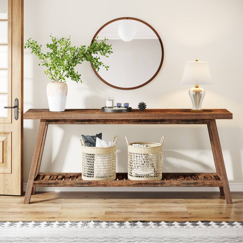 70.9 Inches Farmhouse Console Entryway Table, 2-Tier Grey Sofa Tables