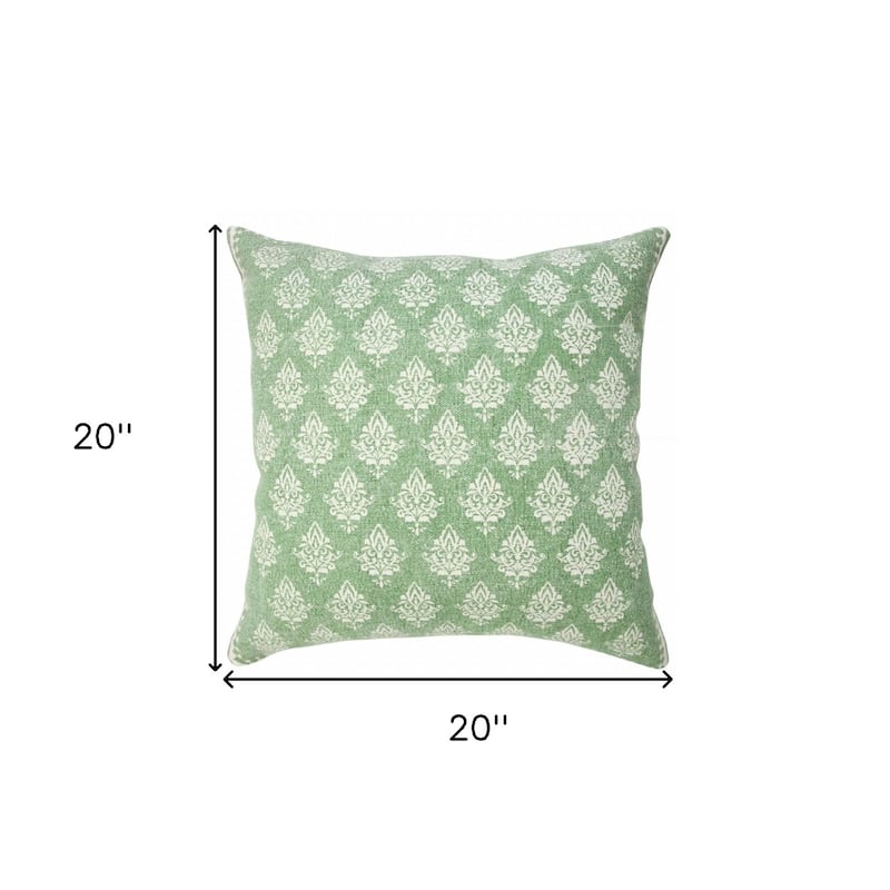 HomeRoots 20" Green And White Geometric Cotton Throw Pillow