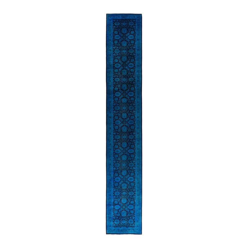 Fine Vibrance One-of-a-Kind Hand-Knotted Runner Rug - Blue, 2' 7" x 17' 6" - 2' 7" x 17' 6"