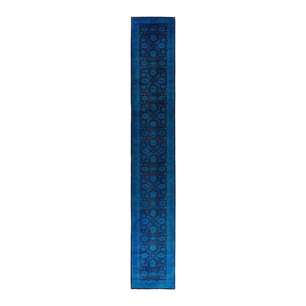 Fine Vibrance One-of-a-Kind Hand-Knotted Runner Rug - Blue, 2' 7" x 17' 6" - 2' 7" x 17' 6"