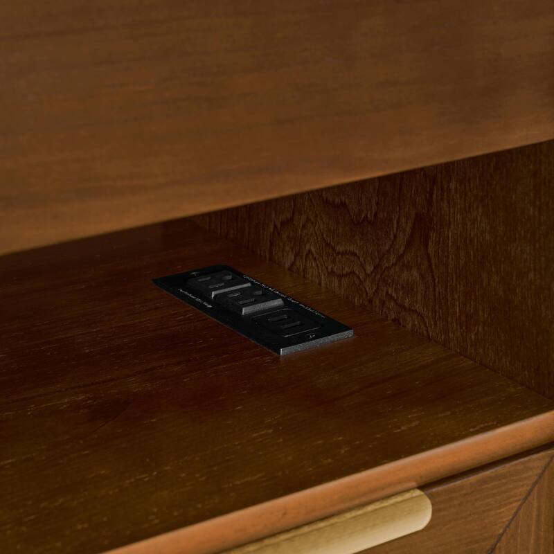 Mid Century Modern Nightstand with Charging Station & Outlet Hole & 2 Drawers