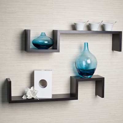 Laminated Espresso 'S' Wall Mount Shelves (Set of 2)