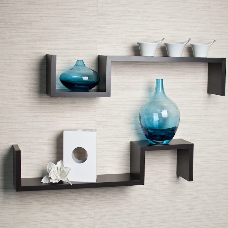 Laminated Espresso 'S' Wall Mount Shelves (Set of 2) - Espresso