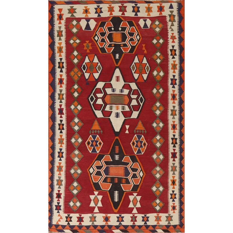 Vegetable Dye Kilim Qashqai Persian Area Rug Hand-Woven Wool Carpet - 4'7"x 8'0"