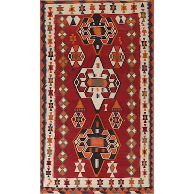 Vegetable Dye Kilim Qashqai Persian Area Rug Hand-Woven Wool Carpet - 4'7"x 8'0"