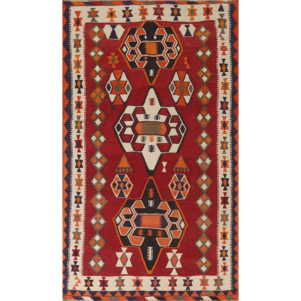 Vegetable Dye Kilim Qashqai Persian Area Rug Hand-Woven Wool Carpet - 4'7"x 8'0"