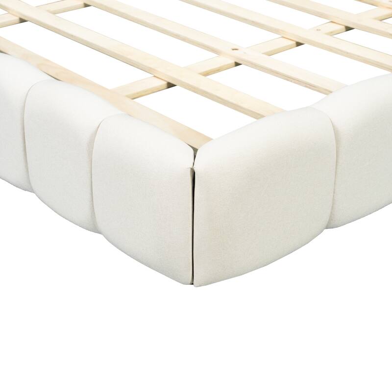 Grounded Bed Upholstered Platform Bed with Headboard and Support Slats Linen Fabric