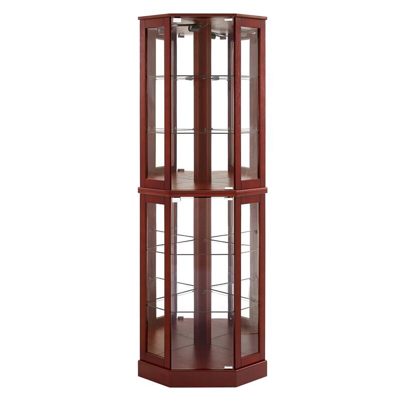 Corner Display Cabinet with Lights, Mirrors and Adjustable Shelves，Storage Cabinet with 6 Shelf-E26 light bulb not included