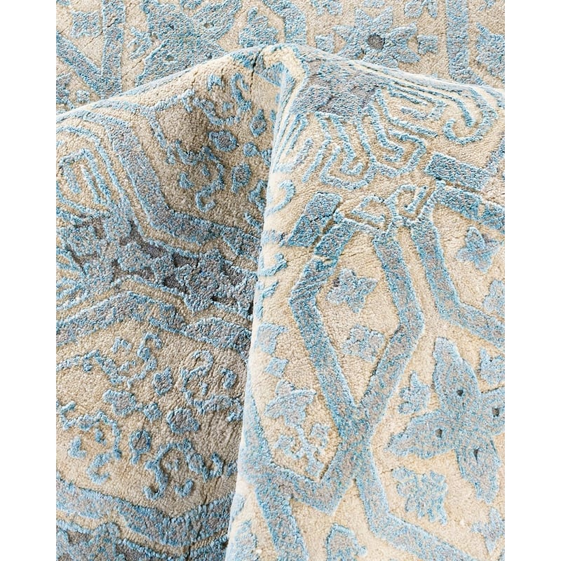 Ikat One-of-a-Kind Hand-Knotted Area Rug, Light Blue - 8' 1" x 10' 2"